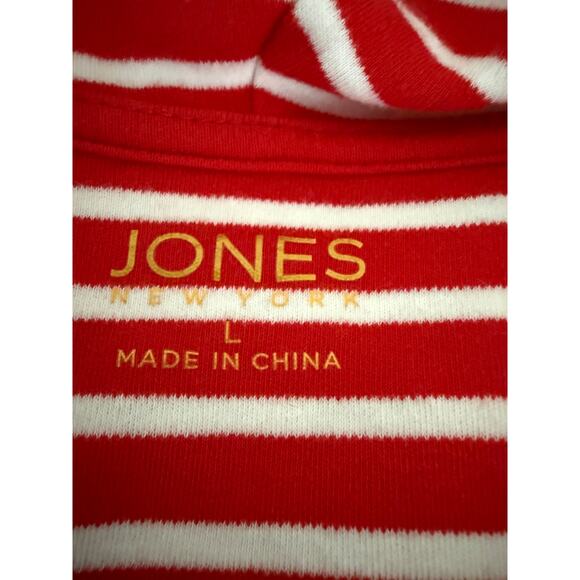 Women's Red White Stripe Cowl Neck 100% Cotton Long-sleeved Shirt Top L Holiday - Picture 4 of 7